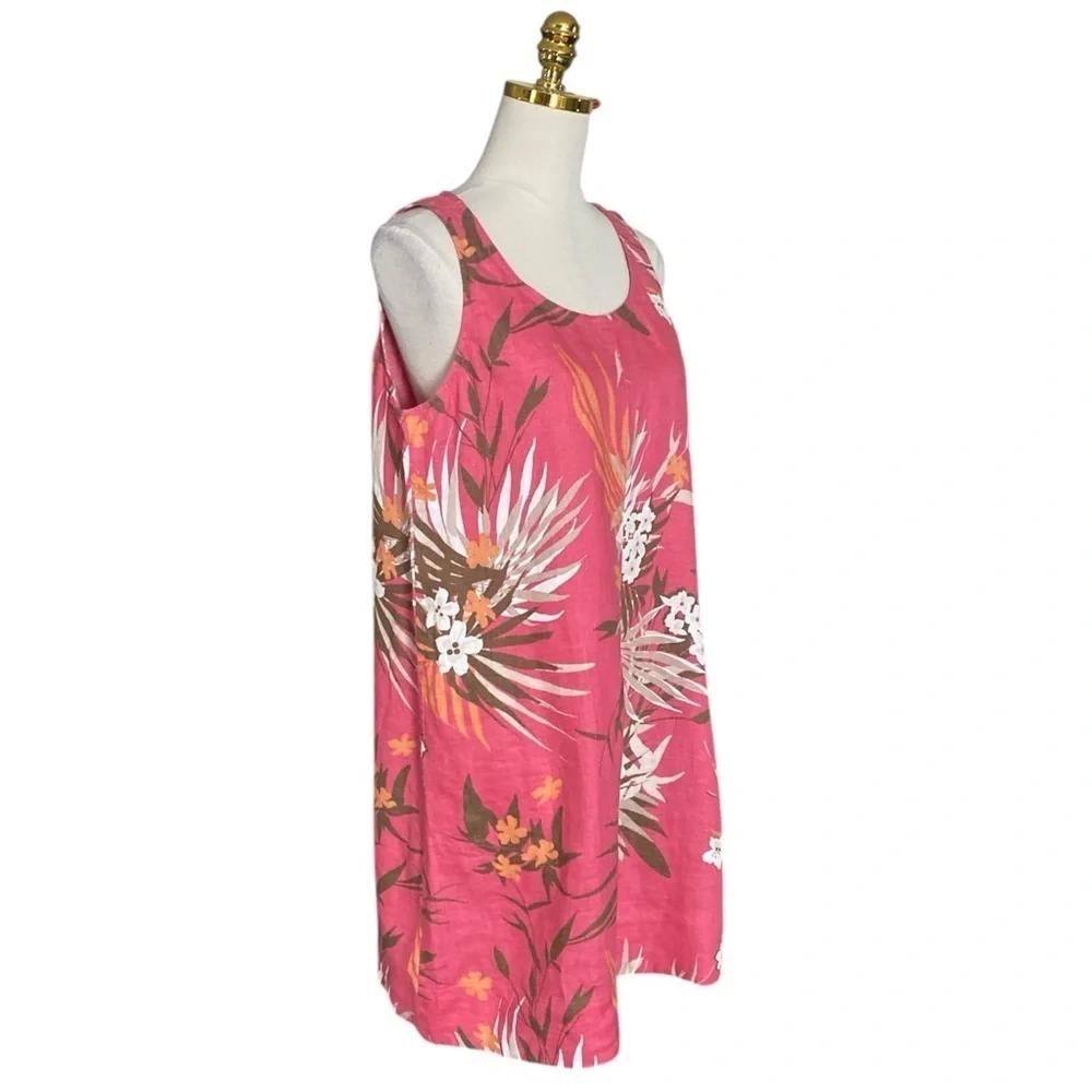 J.Jill Women's 100% Linen Coral Floral Sleeveless Crew Neck Shift Dress Size MP - Picture 3 of 8